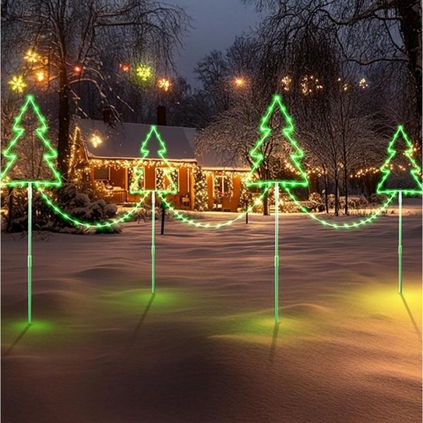 Elegear LED-Lichterkette Weihnachtsdeko Gartenstecker mit Timer, Weihnachtsbeleuchtung Garten, 160-flammig, 4er Set Weihnachtsbäume mit stecker für Weihnachten Außen Wege Rasen