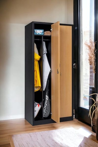 Garderobenschrank 2-türig schwarz/Buche Dekor