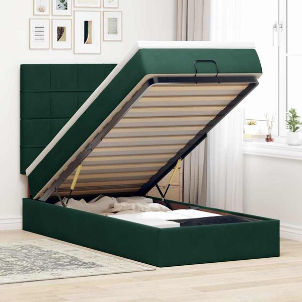 vidaXL Ottoman-Bett mit Matratzen Dunkelgrün 90x200 cm Samt 3313448