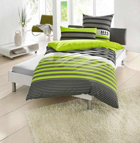 H.I.S Bettwäsche Majoran, Polycotton recycelt, 2 teilig, gestreifte Bettwäsche in verschiedenen Qualitäten
