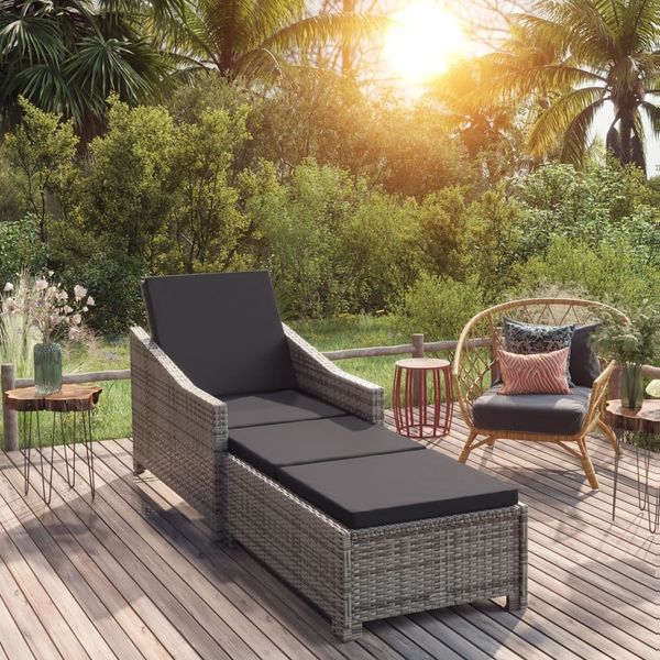 vidaXL Sonnenliege mit Dunkelgrauer Auflage Poly Rattan Grau 317180