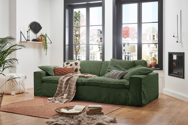 KAWOLA Sofa NETTA 4Sitzer Bezug abziehbar Cord moosgrün 90 x 116 x 258 cm