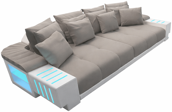 Stoff Bigsofa Bellagio - Mikrofaserstoff - hellgrau-weiß