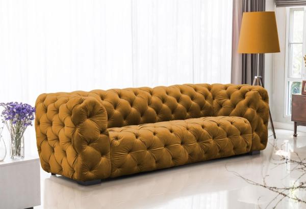 Sofa Designersofa NATALIE 3-Sitzer in Stoff Riviera Goldgelb