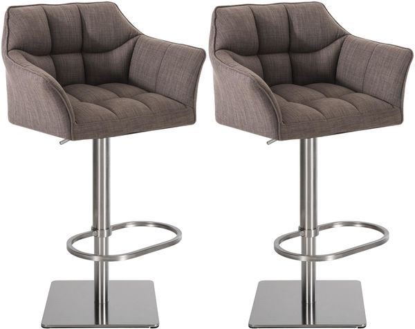 CLP 2er Set Barhocker Damaso Stoffbezug drehbar und höhenverstellbar bis 240 kg,grau edelstahl