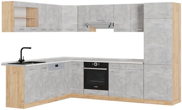 Eckküche R-Line Beton/Goldkraft Eiche 287 x 60 cm , AP Marmor Vicco