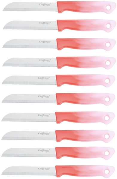 10 Stück Küchenmesser 18 cm mit ergonomischem Griff - vielseitig & pflegeleicht. Rot