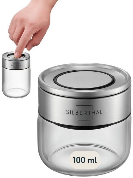SILBERTHAL Gewürzbehälter Gewürzglas 100 ml mit Klickdeckel, Glas, Edelstahl, (Einzeln, 1-tlg), Luftdicht & Mottensicher