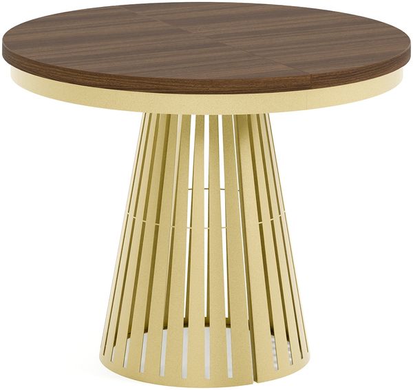MEBLINI Esstisch Rund Ausziehbar aus Metall - 100-176x76 cm - CONEY - Tobacco Franklin Walnut/Golden - Loft - Esszimmertisch Modern - Küchentisch - Ausziehtisch - Round Dining Table