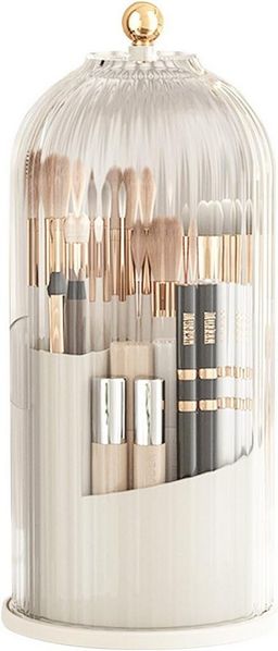 MOPUEA Make-Up Organizer Make-up-Pinselhalter l 360° drehbar transparent staubdicht mit Decke, Make-up Pinselhalter Organizer mit Deckel für Kosmetik, 360 Grad drehbarer Make-up Pinselhalter staubdicht, 360 Grad drehbar staubdicht transparent 3 Fächer ...