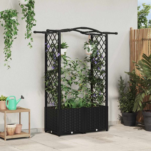 vidaXL Hochbeet mit Rankgitter und Dach Schwarz 125 x 40 x 138 cm PP 42032530