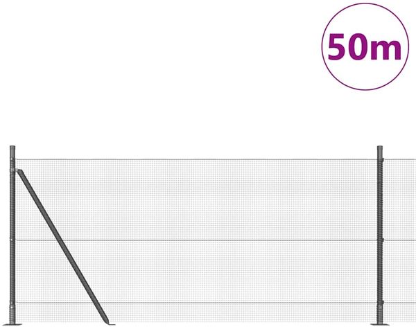 vidaXL Geschweißter Drahtzaun mit Betonfundament 50 x 1 m Grau Netz 3352588 Bild 3