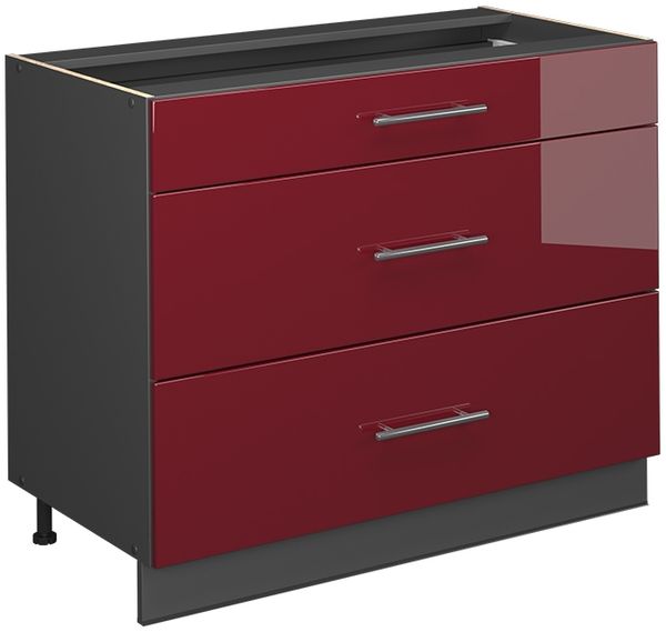 Küchenunterschrank Fame-Line Bordeaux Hochglanz/Anthrazit 100 cm ohne Arbeitsplatte Vicco
