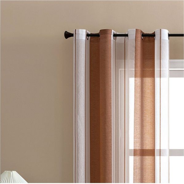 Jibenhome Schiebegardine 2 Stück Vorhang Gestreifter,Ösen Gardine,Voile Fensterschal, Transparente Scheibengardine