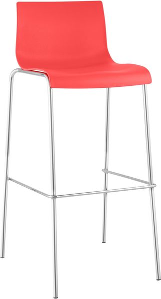 CLP Barhocker Hover Kunststoff 4-Fuß Gestell, mit Rückenlehne & Fußstütze,rot chrom
