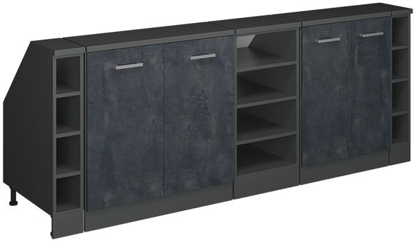 Dachschrägenschrank-Set Rion Schwarz Beton 210 cm 5er Set Schrankkorpuss 60 cm Tiefe Vicco