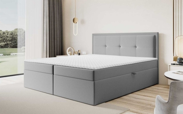 Boxspringbett Schlafzimmerbett DEGNA 140x200cm Stoff Gerra Grau