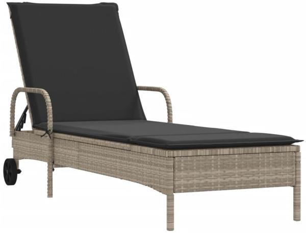 Sonnenliege mit Rollen und Auflage Hellgrau Poly Rattan 200 x 61