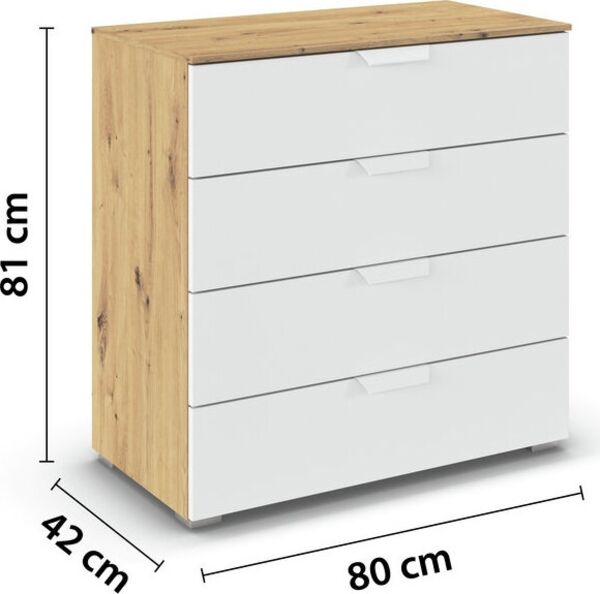rauch Aditio Box, Kommode, 4 Schubladen, mit Softclose-Funktion, Farbe Weiß/Eiche Artisan, BxHxT 80x81x42cm Bild 4