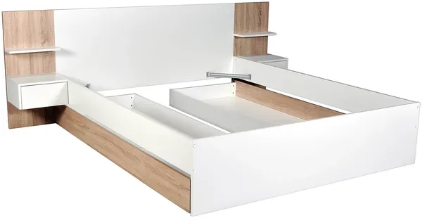 Vente-unique - KLYRANA Bett Holz, Platte BeigeWeiß - B 204,2 cm x H 85,4 cm x L 234 cm Bild 3