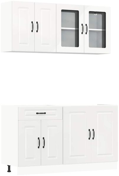 4-tlg. Küchenschrank-Set, Küchenmöbel Hochglanz-Weiß Holzwerkstoff