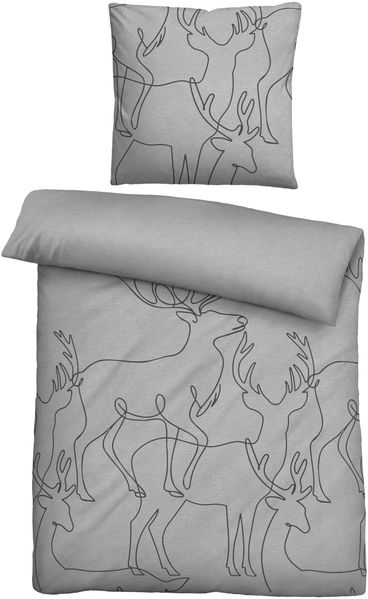 biberna Melange-Flanell Bettwäsche 0840517 HIRSCH, sturmgrau, 1x 155x220 cm + 1x 80x80 cm