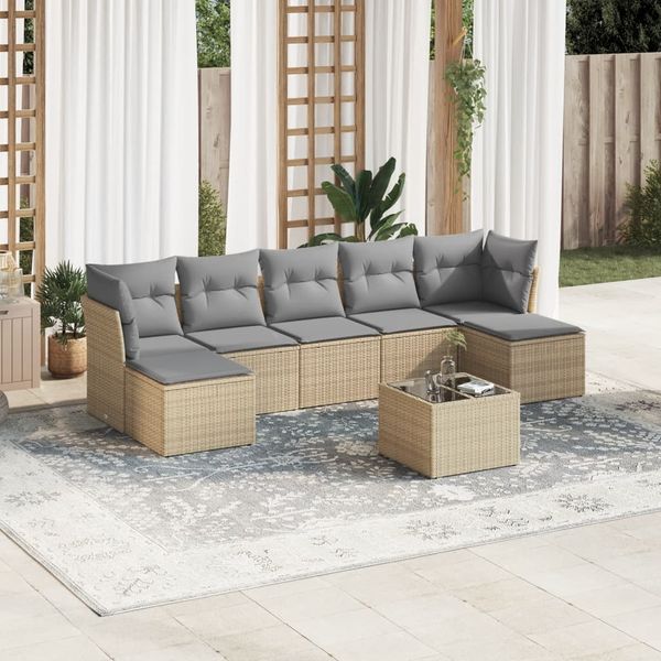vidaXL 8-tlg. Garten-Sofagarnitur mit Kissen Beige Poly Rattan 3218039