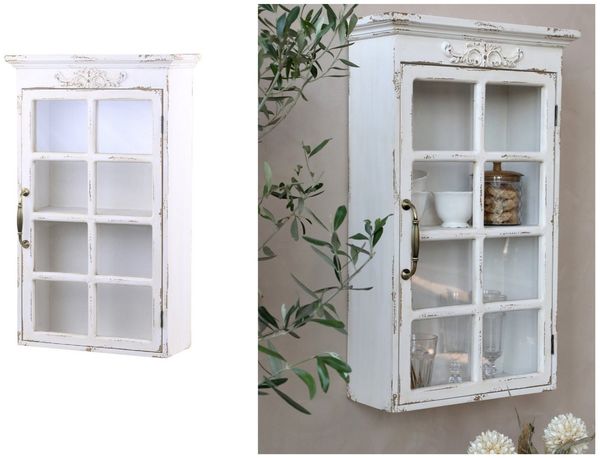 Wandschrank Hängeschrank mit Glas Weiß Chic Antique 41052419