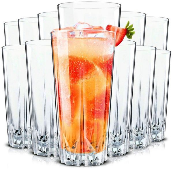 KONZEPT Gläser-Set Cocktailgläser Set 330 ml, Trinkgläser, Geriffelte Gläser, 12-tlg, für Cocktails, Wasser, Saft, Mojito, Longdrinkgläser