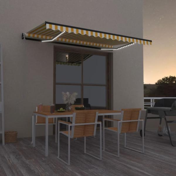 vidaXL Automatische Markise mit LED & Windsensor 450x300 cm Gelb/Weiß 3069133
