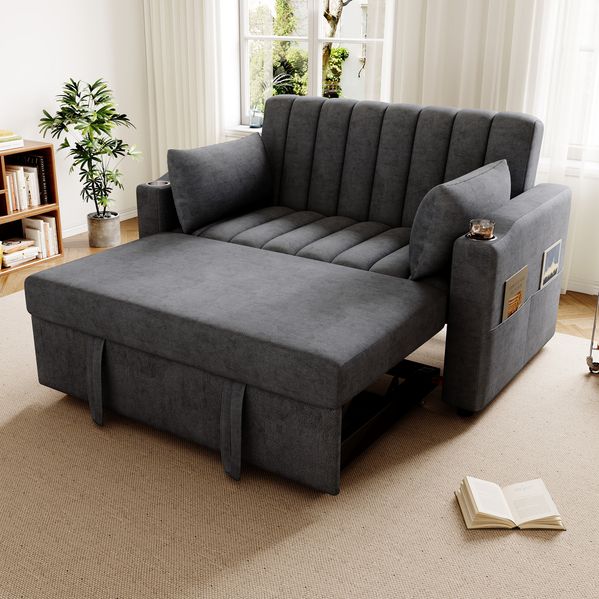 Schlafsofa 136x162x84 cm Grau, mit 3-fach verstellbarer Rückenlehne & Getränkehalter