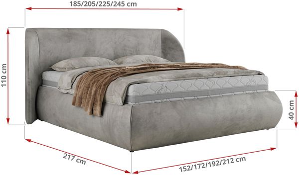Polsterbett mit Lattenrost, Doppelbett Bettkasten, Bettgestell mit Gasdruckfeder Foam Matratze - CAELA CLASSIC - 200 x 200 cm - Hellgrau Velvet - MIRO LUX Bild 4