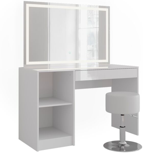 Schminktisch Sherry Weiß/Weiß Hochglanz 119.8 cm mit LED-Beleuchtung und Hocker Vicco