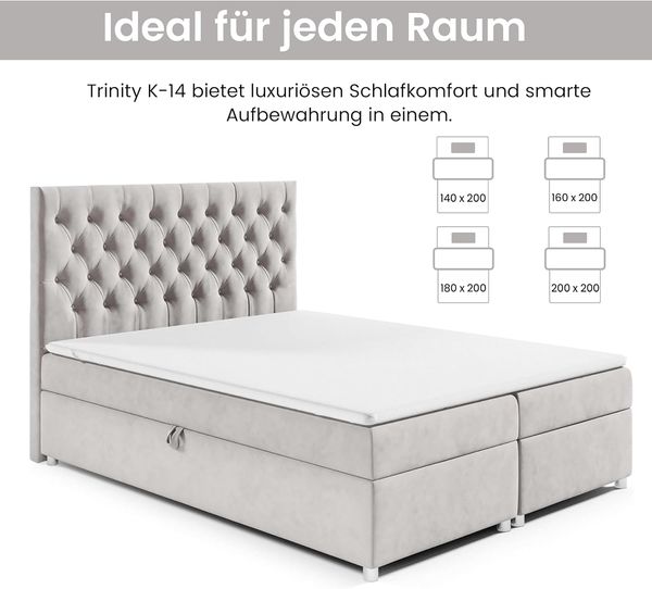 Best for Home Boxspringbett mit Bettkasten Trinity K-14 Bonellfederkern inkl. 7 cm Topper (140x200 160x200 180x200 200x200 cm), mit o. ohne Kopfteil, Flexible Liefermöglichkeiten, Handwerksqualität Bild 2