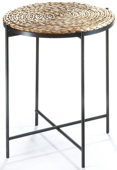 Kobolo Beistelltisch Dekotisch COFFEE aus Seegras und Metall (schwarz und natur, 1-St, Gestell und Tablett)