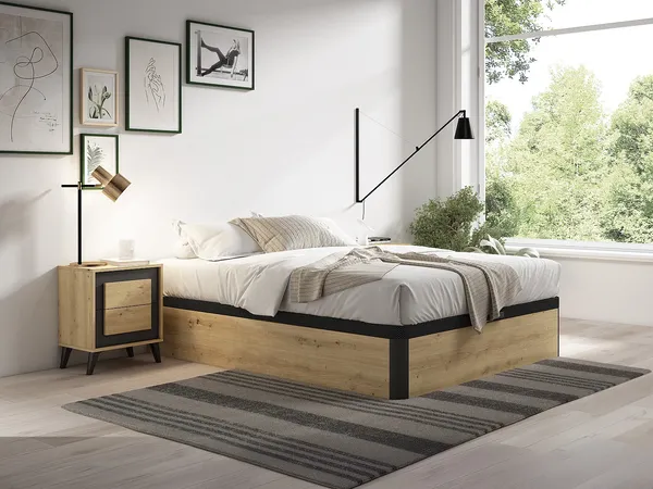 Vente-unique - NAMOSI Lattenrost und Bettrahmen Holz, Platte SchwarzBeige - B 160,5 cm x H 35,2 cm x L 200 cm