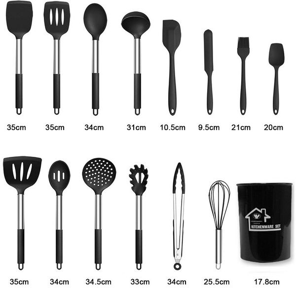 TUWENA Kochbesteck-Set 15-teiliges Küchenutensilienset mit Ständer, Küchenhelfer aus Silikon