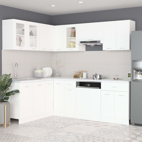 vidaXL 11-tlg. Küchenzeile Lyon Weiß Holzwerkstoff 3067663