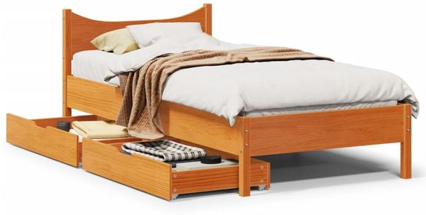 vidaXL Massivholzbett mit Schubladen Wachsbraun 75x190 cm Kiefer 3301931