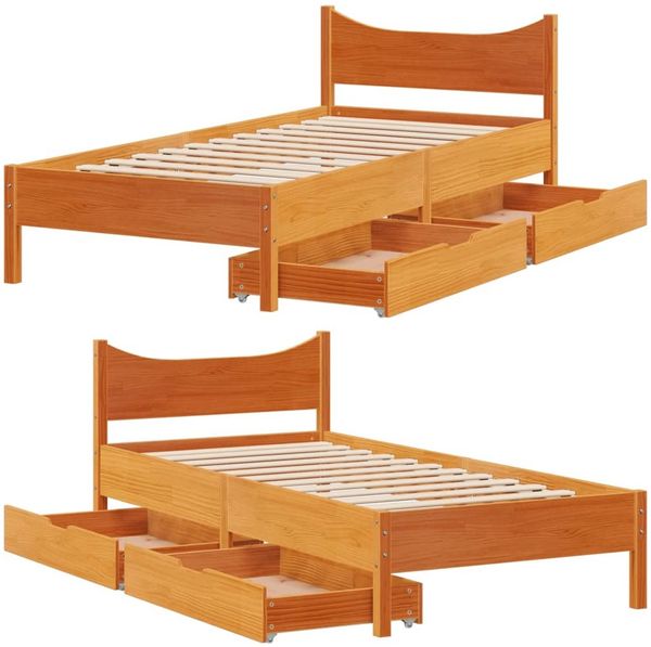 vidaXL Massivholzbett mit Schubladen Wachsbraun 75x190 cm Kiefer 3301931 Bild 9