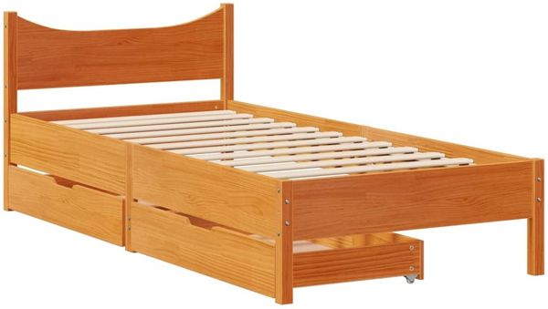 vidaXL Massivholzbett mit Schubladen Wachsbraun 75x190 cm Kiefer 3301931 Bild 2