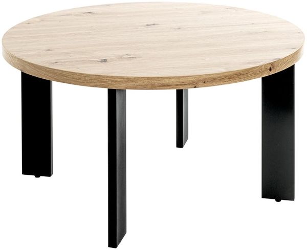 HAKU Couchtisch Eiche hell, schwarz, MDF, Metall - Maße: H 42 x Ø 75 cm, Style: Modern