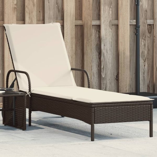 Sonnenliege, Gartenliege mit Rollen und Auflage Braun Poly Rattan