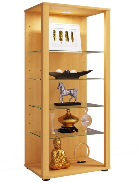 VCM Standvitrine ohne Beleuchtung, Glasol 918633 Buche H. 115 x B. 52 x T. 35 cm