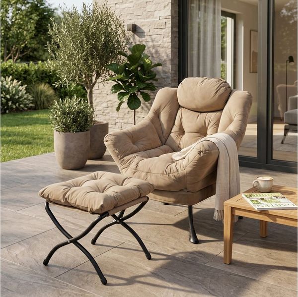 ANYSUN Loungesessel Relaxsessel aus Samt mit Hocke,Sanftes Design mit Nackenstütze (Seitentasche (Handy), Hocker als Fußbank/Kindersitz), Loungesessel,Fernsehsessel, Ohrensessel für Wohnzimmer, Schlafzimmer