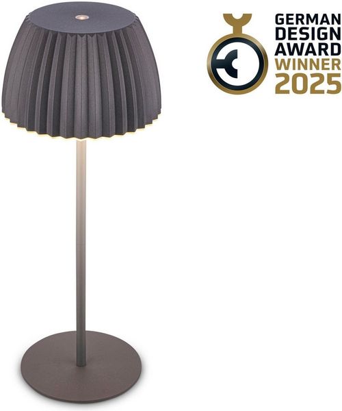BRILONER - Riffle LED Tischlampe kabellos IP44 mit Lichtkante, 14,5x36,5 cm, Touchdimmer, Akku tauschbar, Nachttischlampe, Leselampe, LED Lampe, Akku Lampe, German Design Award Winner, Anthrazit