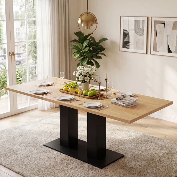 Merax Ausziehbarer Esstisch, 140/180*70 cm, geeignet für 6-8 Personen, rechteckige Form, verdickte Tischplatte, einfachen Stil,Tisch für Esszimmer, Küche, Wohnzimmer, Naturholzfarbe