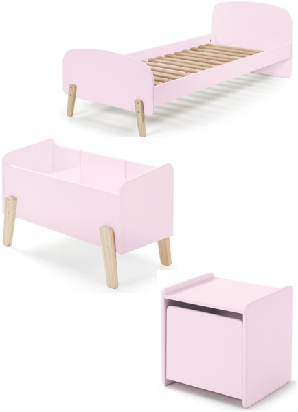Kinderzimmer Set Karilynn 3 Bett Kommode Spielkiste Holz+MDF rosa