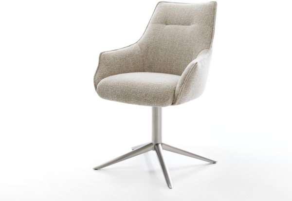 Drehstuhl Alja-Flex mit Armlehnen Webstoff Soft Beige Fußkreuz Edelstahl 360° drehbar Wippfunktion Taschenfederkern