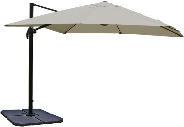Gastronomie-Ampelschirm HWC-A96, 3x3m (Ø4,24m) Polyester Alu/Stahl 23kg ~ creme-grau mit Ständer, drehbar Bild 7